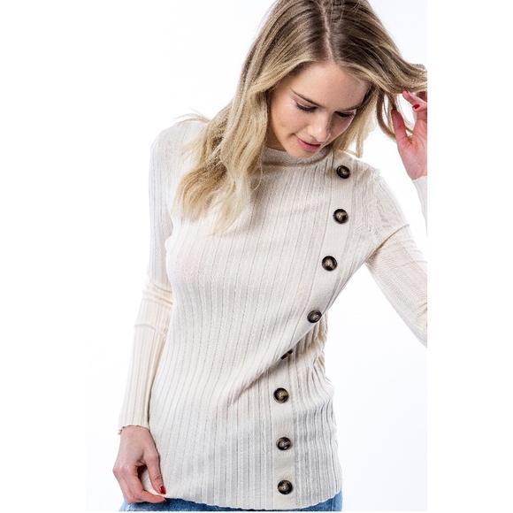 Ribbed Knit Side Button Sweater Top - Picture 2 of 5